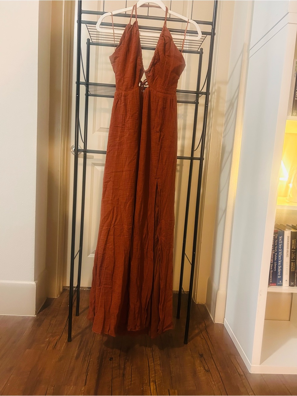 Fashion Nova Rust Maxi Dress with Spaghetti Straps